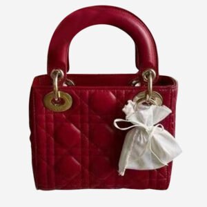 Dior Wine Red Leather Mini Lady Dior Tote Bag