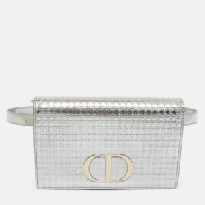 Dior Silver Microcannage Patent Leather 2in1 30 Montaigne Pouch Bag