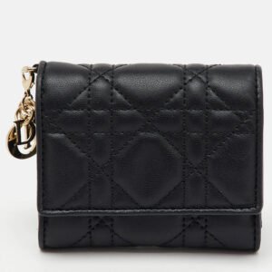 Dior Black Cannage Leather Lady Dior Trifold Wallet