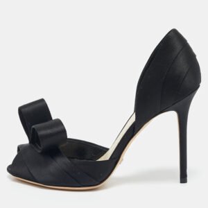 Dior Black Satin Peep Toe Bow D'orsay Pumps Size 35