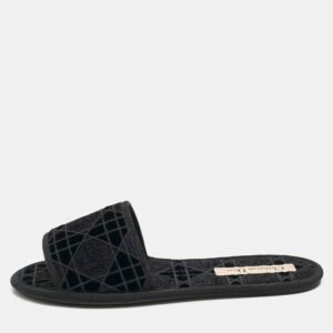 Dior Black Cannage Velvet Chez Moi Flat Slides 37.5