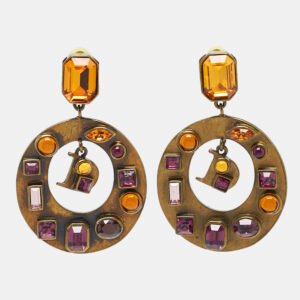 Dior Pendientes Discos Crystals Gold Tone Earrings