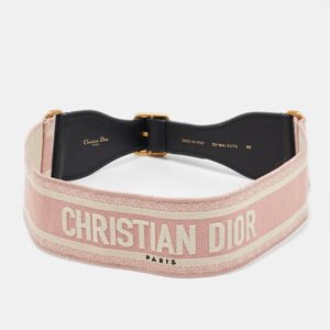Dior Light Pink/White Logo Embroidered Canvas and Leather Belt 85CM