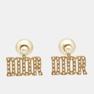 Dior Tribales Faux Pearl Gold Tone Earrings