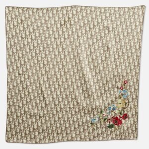 Dior Brown Floral Embroidered Diorissimo Silk Square Scarf