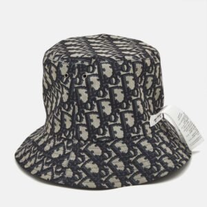 Christian Dior Navy Blue Synthetic Reversible Teddy-D Oblique Bucket Hat Size 57