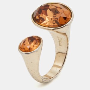 Dior Crystal Gold Tone Open Ring Size 50.5