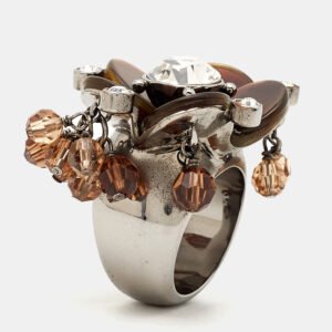 Dior Resin Crystal Beads Silver Tone Ring Size 55