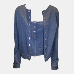 Christian Dior Vintage Blue with Pink Stitching Cardigan and Tank Set