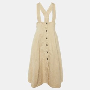 Dior Light Beige Distressed Cotton Pinafore Dress M