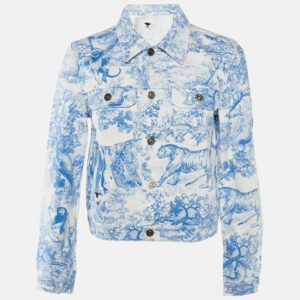 christian dior white dioriviera print denim button front  jacket m