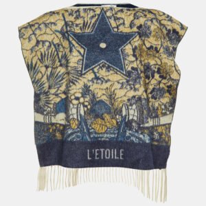 luxury-women-dior-used-clothes-p1152051-001 Dior Blue L'Etoile Cashmere Fringed Poncho One Size