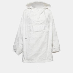 Christian Dior White Textured Tafetta Hooded Oversized Sweatshirt S