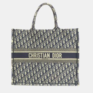 Dior Navy Blue Oblqiue Canvas Large Book Tote Tote Bag