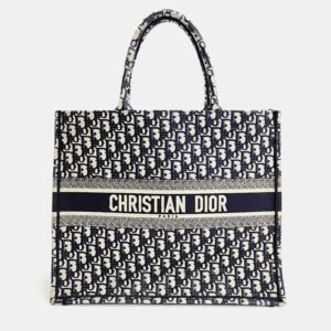 Christian Dior Navy Blue Canvas Oblique Book Tote 42 Bag
