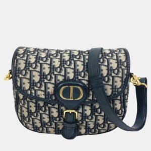 luxury-women-dior-used-handbags-p1022282-004 Dior Navy Blue Oblique Canvas Medium Bobby Shoulder Bag