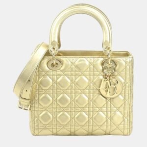 Christian Dior Gold Lambskin Lady Handbag