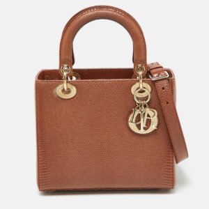 Dior Brown Lizard Medium Lady Dior Tote