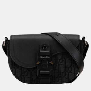 Dior Black Canvas Leather Trotter Saddle Shoulder Bag