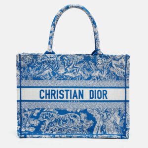 Dior Blue/White Embroidered Toile de Jouy Canvas Medium Book Tote