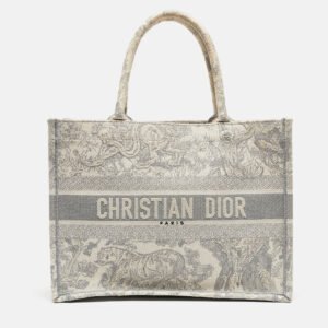 Dior Grey/White Embroidered Toile de Jouy Canvas Medium Book Tote