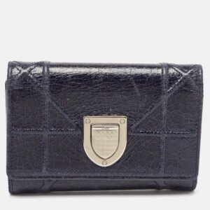 Dior Navy Blue Patent Leather Diorama Trifold Wallet