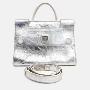 Dior Silver Laminated Leather Medium Diorever Bag