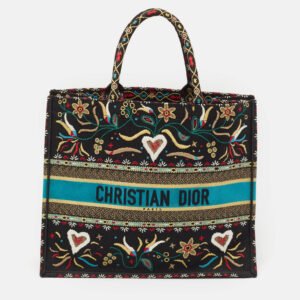 Dior Multicolor Embroidered Canvas Large Flowers Heart Book Tote