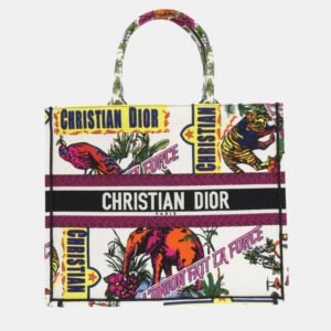 Christian Dior White Canvas Book Large Tote Bag
