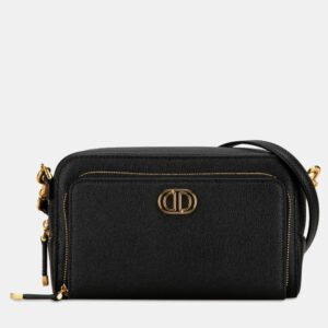 Christian Dior Black Leather Caro Double Pouch Shoulder Bag
