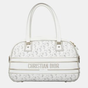 Christian  Dior White Canvas Medium Vibe Bowling Bag