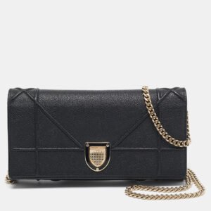 dior black leather diorama chain clutch
