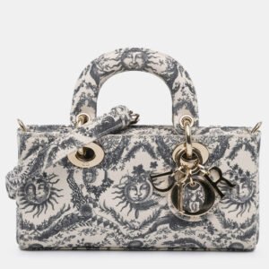 Dior White Small Denim Toile de Jouy Soleil Lady D Joy  Top Handle Bag