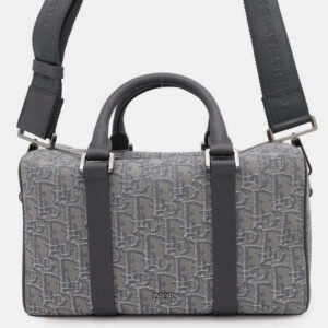 luxury-women-dior-used-handbags-p1111178-009 Dior Gray Jacquard Calf Leather Travel Shoulder Bag