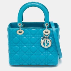 Dior Turquoise Blue Cannage Leather Medium Lady Dior Tote
