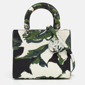 Dior Green Floral Graffiti Fabric Medium Lady Dior Tote