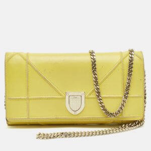 Dior Yellow Leather Diorama Wallet on Chain