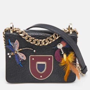 Dior Black Leather Embellished Diorama Club Shoulder Bag