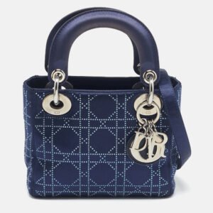 Dior Navy Blue Cannage Crystal Satin Mini Lady Dior Tote