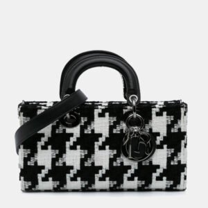 Dior Black Medium Canvas Macro Houndstooth Lady D Joy Bag