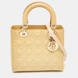 dior cream cannage patent leather medium lady dior tote