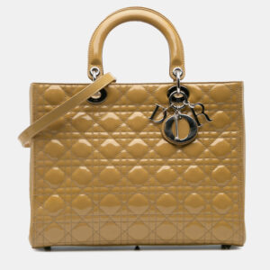 Dior Yellow Large Patent Cannage Lady Dior Bag
