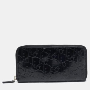 Dior Black Diorrisimo Patent Leather Zip Around Wallet