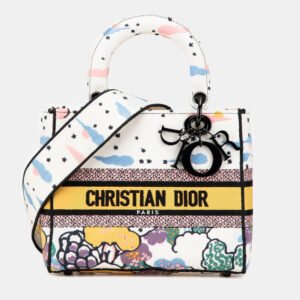 Dior White Canvas Medium Embroidered Ciel De Reve Lady D-Lite Shoulder Bag