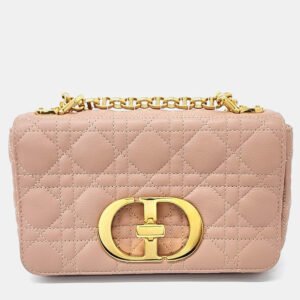 Dior Pink/Beige Leather Caro Small Shoulder Bag