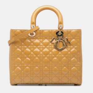 Dior Brown Large Patent Cannage Lady Dior Bag
