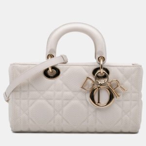 Dior White Medium Technical Fabric Macrocannage Lady D Joy Bag