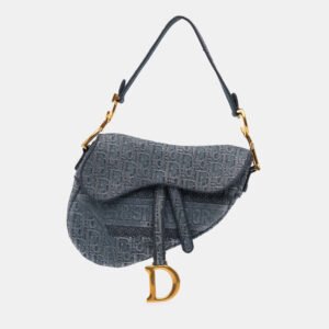 Dior Blue Embroidered Oblique Denim Saddle Bag