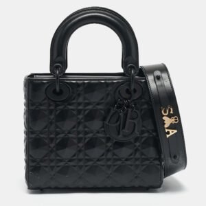Dior Black Mat Diamond Cannage Leather Small Lady Dior My ABCDior Tote