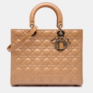 Dior Beige Patent Leather Large Lady Dior Tote Bag